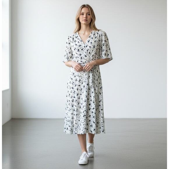 Seraphine Dresses & Skirts - Seraphine Maternity Floral Tie Front Midi Dress White Green Black Size 2